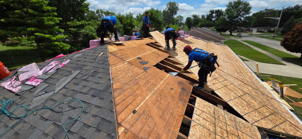 Roof replacement in progress